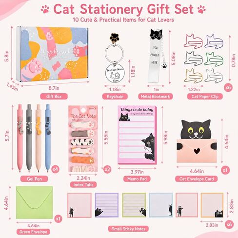 76 Pcs Cat Lover Gifts for Women - Cute Office Sticky Notes Supplies, Cat-themed Pens Stationery Set, Post Notepads Desk Accessories, Small Girls Funny Stuff, Mini Cat Clips Decor, Unique School Items in Saudi Arabia
