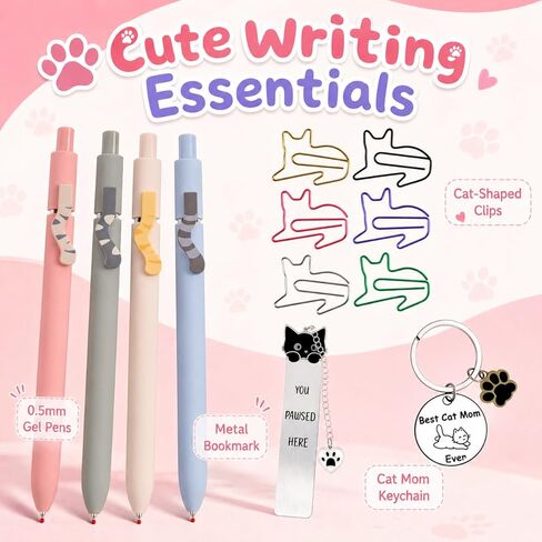 76 Pcs Cat Lover Gifts for Women - Cute Office Sticky Notes Supplies, Cat-themed Pens Stationery Set, Post Notepads Desk Accessories, Small Girls Funny Stuff, Mini Cat Clips Decor, Unique School Items in Saudi Arabia