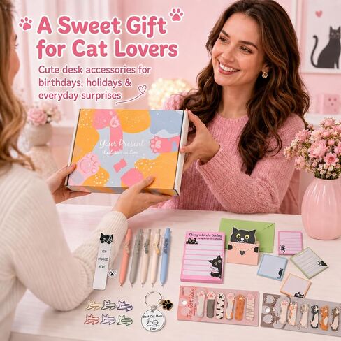 76 Pcs Cat Lover Gifts for Women - Cute Office Sticky Notes Supplies, Cat-themed Pens Stationery Set, Post Notepads Desk Accessories, Small Girls Funny Stuff, Mini Cat Clips Decor, Unique School Items in Saudi Arabia