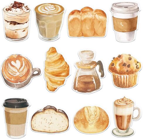 12 Pads Coffee Bread Sticky Notes Set, Self-Adhesive Watercolor Coffee & Bakery Themed Memo Pads, 240 Sheets 12 Designs Latte Croissant Muffin Pour Over Coffee Bread for Office School Note Taking in Kuwait