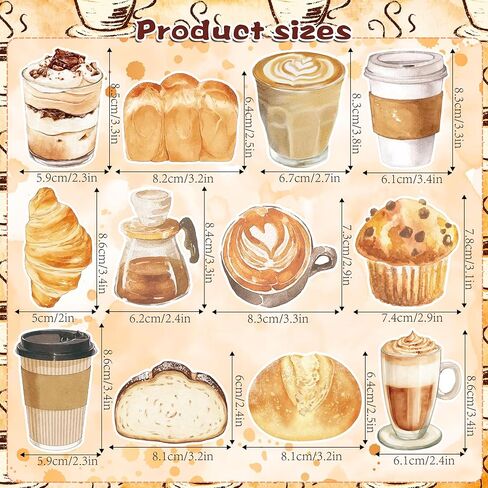 12 Pads Coffee Bread Sticky Notes Set, Self-Adhesive Watercolor Coffee & Bakery Themed Memo Pads, 240 Sheets 12 Designs Latte Croissant Muffin Pour Over Coffee Bread for Office School Note Taking in Kuwait