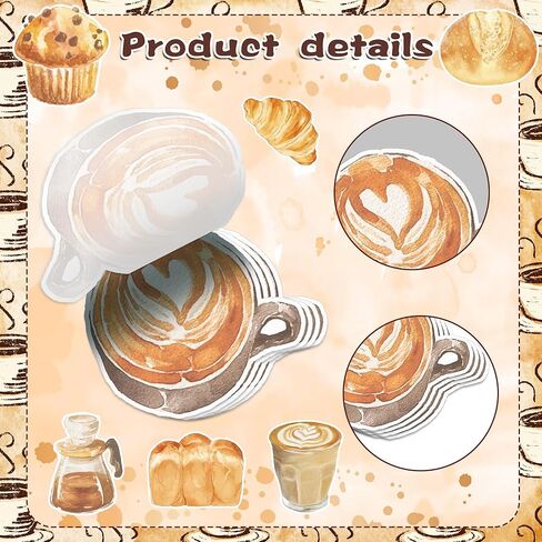 12 Pads Coffee Bread Sticky Notes Set, Self-Adhesive Watercolor Coffee & Bakery Themed Memo Pads, 240 Sheets 12 Designs Latte Croissant Muffin Pour Over Coffee Bread for Office School Note Taking in Kuwait