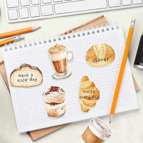 12 Pads Coffee Bread Sticky Notes Set, Self-Adhesive Watercolor Coffee & Bakery Themed Memo Pads, 240 Sheets 12 Designs Latte Croissant Muffin Pour Over Coffee Bread for Office School Note Taking in Kuwait