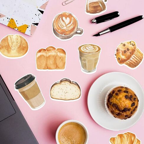 12 Pads Coffee Bread Sticky Notes Set, Self-Adhesive Watercolor Coffee & Bakery Themed Memo Pads, 240 Sheets 12 Designs Latte Croissant Muffin Pour Over Coffee Bread for Office School Note Taking in Kuwait