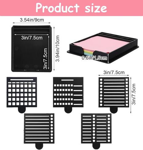 Sticky Note Stencil, Sticky Note Holder for Desk Reusable Template for 3x3 Inch Notes, to-Do Lists, Home and Office Organization, Versatile Notes Dispenser with 5 Templates (Black) in Saudi Arabia