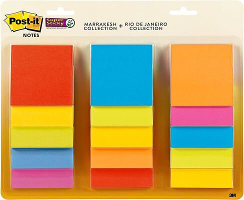 ورق ملاحظات فائق اللصق من Post-it، 3x3 بوصة، 15 وسادة، 2X قوة الالتصاق، مجموعة Summer Joy، ألوان متنوعة (654-15SSJOY) in Kuwait