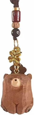 Handmade Black Brown Polar Bears Lucky Keychain, Wooden Bear Keychain with Four-Leaf Clover Charm Birthday Gift in Saudi Arabia