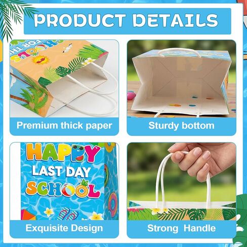 12PCS Schools Out for Summer Gift Bags Last Day of School Paper Bags Favor with Handles End of Schools Year Gift Goodie Bags for Goodbye School Hello Pool Summer Vacation Birthday Treat Pouch Supplies in Saudi Arabia