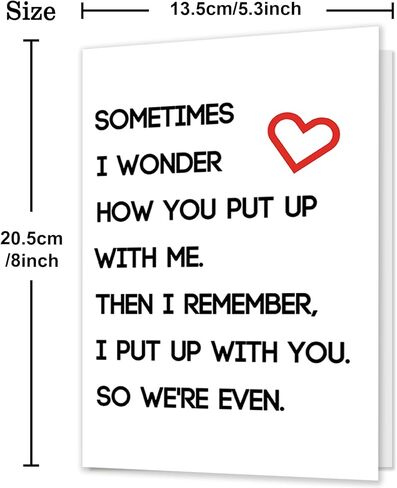 Ziwenhu Happy Valentines Day Gifts for Him Her, Humorous Mens Birthday Vday Wedding Anniversary Card, Sometimes I Wonder How You Put Up With Me… in Saudi Arabia