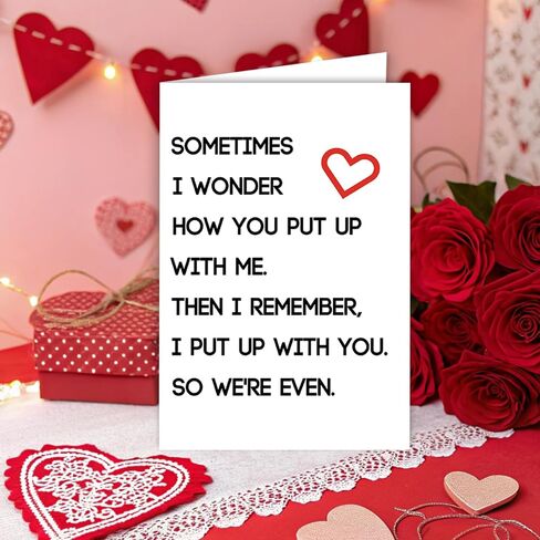 Ziwenhu Happy Valentines Day Gifts for Him Her, Humorous Mens Birthday Vday Wedding Anniversary Card, Sometimes I Wonder How You Put Up With Me… in Saudi Arabia