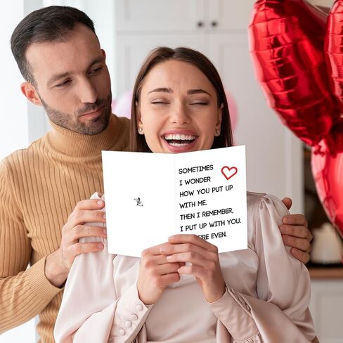 Ziwenhu Happy Valentines Day Gifts for Him Her, Humorous Mens Birthday Vday Wedding Anniversary Card, Sometimes I Wonder How You Put Up With Me… in Saudi Arabia