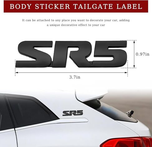 2 PCS 3D SR5 Metal Emblem, Self-Adhesive SR5 Nameplate Logo Badge Car Bumper Sticker, Letters Emblem Decal Exterior Decorative Sticker for Car Trunk Tailgate Side Fender (Black) in Kuwait