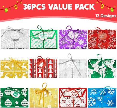 JOYIN 36PCS Christmas Fancy Foil Gift Card Holder Boxes with Ribbon, 4.5" x 3.25" x 0.4" Money Cash Envelopes Card Box for Gift Giving, Xmas Party Birthday Present Wrapping Decor, 12 Designs, 6 Colors in Saudi Arabia