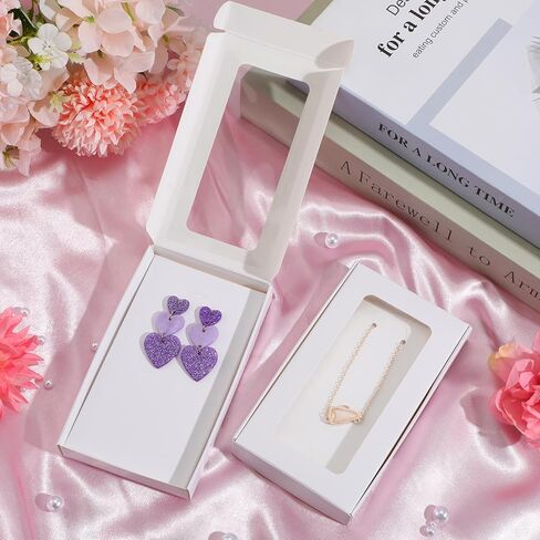 50 Pcs Jewelry Packaging Boxes 5.4"x3.4"x0.7" Paper Necklace Gift Box Bulk with Clear Window 50 Display Card 60 Sticker for Displaying Necklaces Rings Bracelets Earrings(White) in Saudi Arabia