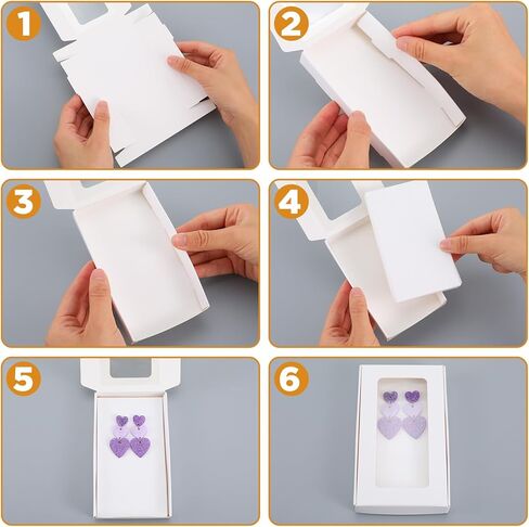 50 Pcs Jewelry Packaging Boxes 5.4"x3.4"x0.7" Paper Necklace Gift Box Bulk with Clear Window 50 Display Card 60 Sticker for Displaying Necklaces Rings Bracelets Earrings(White) in Saudi Arabia