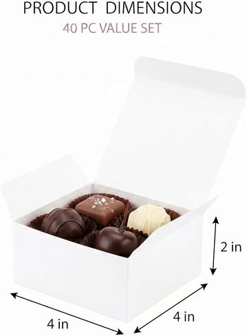 Sunnda 40 Pack 4x4x2 White Small Gift Boxes - Food Grade Cardboard Treat Boxes for Candy, Fudge, Cookies - Small Square Boxes for Ornaments, Jewelry Trinkets, Party Favors, Small Business Packaging in Kuwait