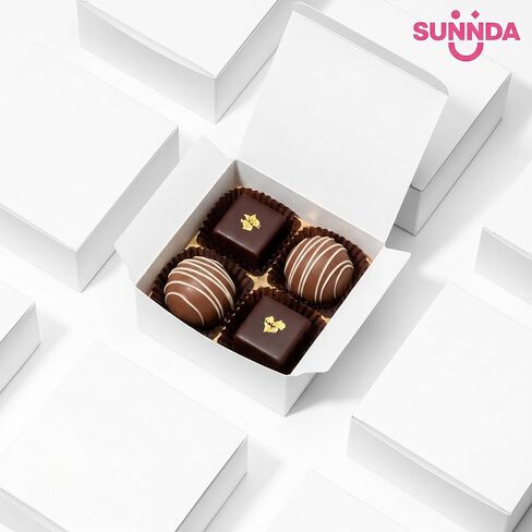 Sunnda 40 Pack 4x4x2 White Small Gift Boxes - Food Grade Cardboard Treat Boxes for Candy, Fudge, Cookies - Small Square Boxes for Ornaments, Jewelry Trinkets, Party Favors, Small Business Packaging in Kuwait
