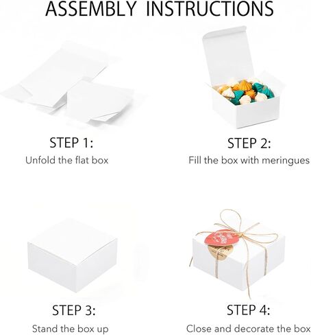 Sunnda 40 Pack 4x4x2 White Small Gift Boxes - Food Grade Cardboard Treat Boxes for Candy, Fudge, Cookies - Small Square Boxes for Ornaments, Jewelry Trinkets, Party Favors, Small Business Packaging in Kuwait