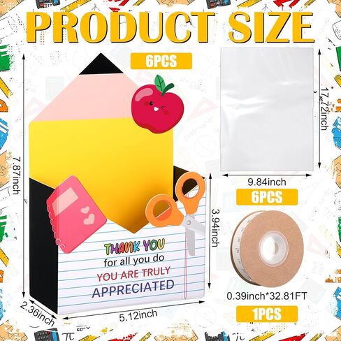 Eaasty 6 Pack Teacher Appreciation Gifts Bulk, Thank You Teacher Gift Boxes with Ribbon Cards, Foldable Pencil Design Paper Basket for End of Year Party Decorations (Pencil) in Kuwait