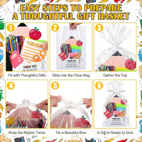 Eaasty 6 Pack Teacher Appreciation Gifts Bulk, Thank You Teacher Gift Boxes with Ribbon Cards, Foldable Pencil Design Paper Basket for End of Year Party Decorations (Pencil) in Kuwait