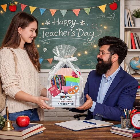 Eaasty 6 Pack Teacher Appreciation Gifts Bulk, Thank You Teacher Gift Boxes with Ribbon Cards, Foldable Pencil Design Paper Basket for End of Year Party Decorations (Pencil) in Kuwait