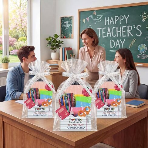 Eaasty 6 Pack Teacher Appreciation Gifts Bulk, Thank You Teacher Gift Boxes with Ribbon Cards, Foldable Pencil Design Paper Basket for End of Year Party Decorations (Pencil) in Kuwait