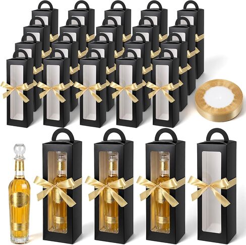 Xaajooio 24 Pcs Tumbler Gift Box with Handle and Ribbon, Sublimation Ready Clear Window Packaging for 12oz 16oz 20oz 30oz Glasses, Wedding Mother's Day Present, Black in Saudi Arabia