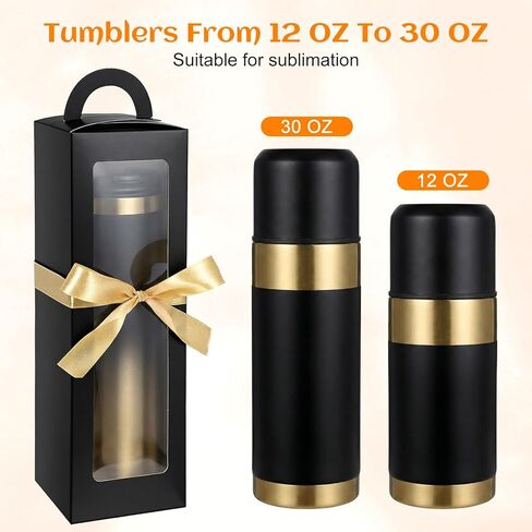 Xaajooio 24 Pcs Tumbler Gift Box with Handle and Ribbon, Sublimation Ready Clear Window Packaging for 12oz 16oz 20oz 30oz Glasses, Wedding Mother's Day Present, Black in Saudi Arabia