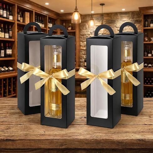 Xaajooio 24 Pcs Tumbler Gift Box with Handle and Ribbon, Sublimation Ready Clear Window Packaging for 12oz 16oz 20oz 30oz Glasses, Wedding Mother's Day Present, Black in Saudi Arabia