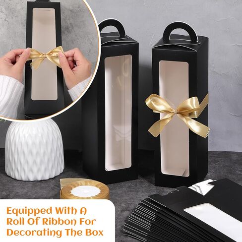 Xaajooio 24 Pcs Tumbler Gift Box with Handle and Ribbon, Sublimation Ready Clear Window Packaging for 12oz 16oz 20oz 30oz Glasses, Wedding Mother's Day Present, Black in Saudi Arabia