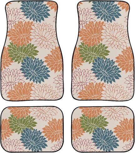 Botanical Floral Plant Pattern Car Floor Mats 4Pcs White Peonies Trees in Chinoiserie Style Floor Mats for Cars Custom Front Rear Vehicle Rugs Universal Auto Accessories for Trucks Sedans in Saudi Arabia