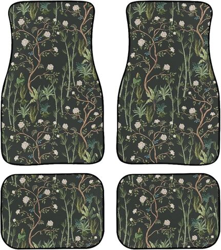 Botanical Floral Plant Pattern Car Floor Mats 4Pcs White Peonies Trees in Chinoiserie Style Floor Mats for Cars Custom Front Rear Vehicle Rugs Universal Auto Accessories for Trucks Sedans in Saudi Arabia