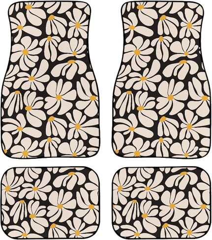 Botanical Floral Plant Pattern Car Floor Mats 4Pcs White Peonies Trees in Chinoiserie Style Floor Mats for Cars Custom Front Rear Vehicle Rugs Universal Auto Accessories for Trucks Sedans in Saudi Arabia