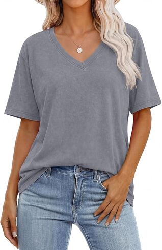 ANRABESS Womens Oversized Acid Washed T-Shirt Short Sleeve Vintage Casual V Neck Tops 2026 Summer Basic Tee Trendy Clothes in Saudi Arabia