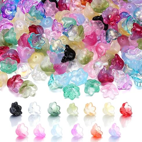 200pcs Bellflower Glass Beads, Mixed Colours Glass Flower Beads for Jewelry Making, Cute Bead with Colour Gradient Bellflowers Crystal Beads DIY Craft Accessories for Bracelets Necklaces Earrings in Saudi Arabia