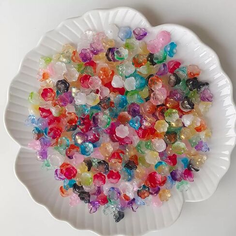 200pcs Bellflower Glass Beads, Mixed Colours Glass Flower Beads for Jewelry Making, Cute Bead with Colour Gradient Bellflowers Crystal Beads DIY Craft Accessories for Bracelets Necklaces Earrings in Saudi Arabia