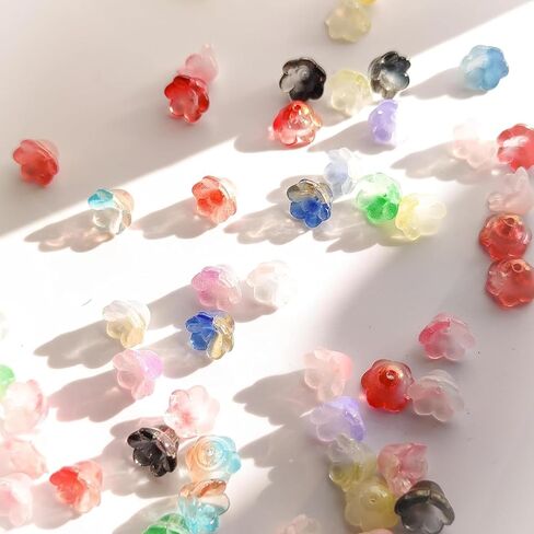 200pcs Bellflower Glass Beads, Mixed Colours Glass Flower Beads for Jewelry Making, Cute Bead with Colour Gradient Bellflowers Crystal Beads DIY Craft Accessories for Bracelets Necklaces Earrings in Saudi Arabia