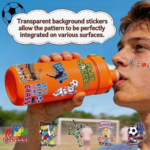 200PCS Soccer Stickers Pack – Transparent Waterproof Stickers for Kids, Water Bottles Scrapbooking Laptop - Soccer Party Favors for Kids Teens Team, Christmas Goodie Bag Stuffers for Boys Girls in Saudi Arabia
