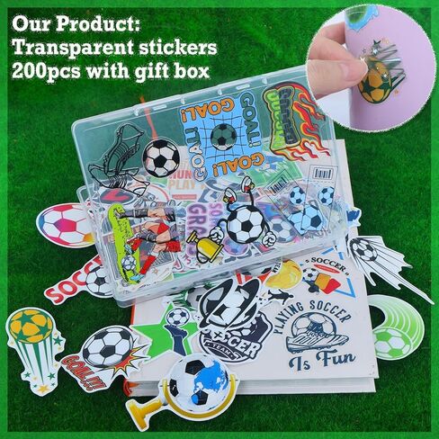 200PCS Soccer Stickers Pack – Transparent Waterproof Stickers for Kids, Water Bottles Scrapbooking Laptop - Soccer Party Favors for Kids Teens Team, Christmas Goodie Bag Stuffers for Boys Girls in Saudi Arabia