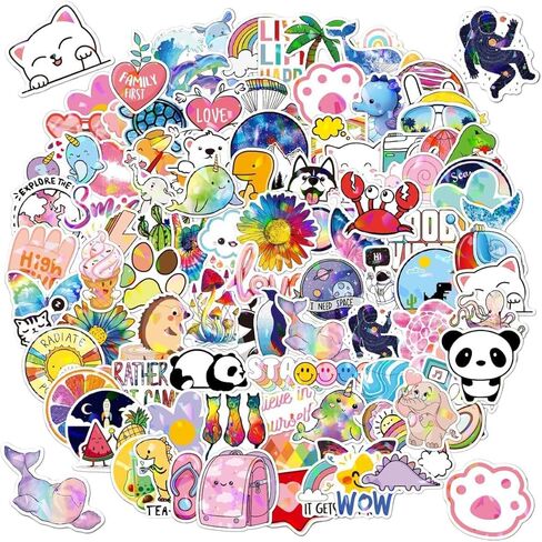 100 Cute Assorted Animal Holographic Stickers – Fun Sparkly Glitter Kawaii Variety Pack, Waterproof Vinyl Decals for Girls, Kids & Teens, Great for Water Bottles, Luggage, Skateboards in Kuwait