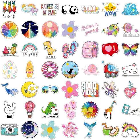 100 Cute Assorted Animal Holographic Stickers – Fun Sparkly Glitter Kawaii Variety Pack, Waterproof Vinyl Decals for Girls, Kids & Teens, Great for Water Bottles, Luggage, Skateboards in Kuwait