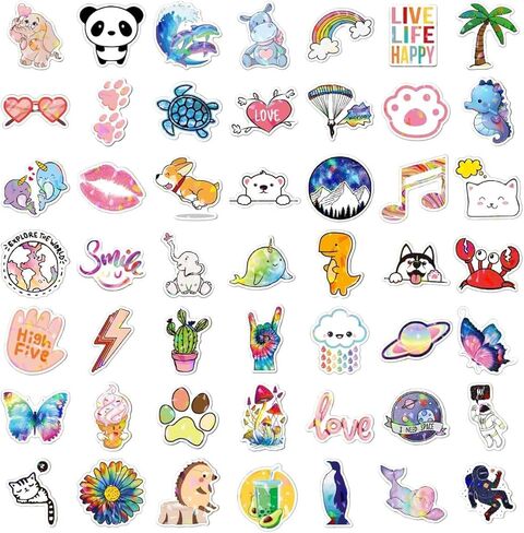 100 Cute Assorted Animal Holographic Stickers – Fun Sparkly Glitter Kawaii Variety Pack, Waterproof Vinyl Decals for Girls, Kids & Teens, Great for Water Bottles, Luggage, Skateboards in Kuwait