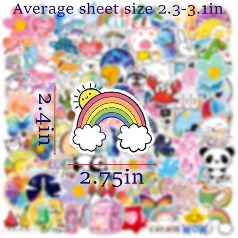 100 Cute Assorted Animal Holographic Stickers – Fun Sparkly Glitter Kawaii Variety Pack, Waterproof Vinyl Decals for Girls, Kids & Teens, Great for Water Bottles, Luggage, Skateboards in Kuwait