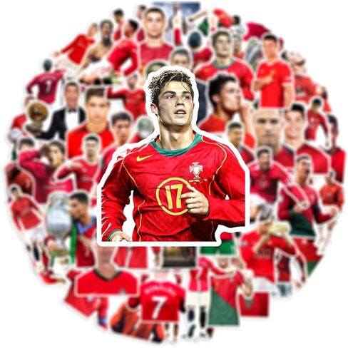 50 قطعة من ملصقات زجاجات المياه للاعب كرة القدم كريستيانو رونالدو للمعجبين، مجموعة ملصقات جمالية للكمبيوتر المحمول من الفينيل مقاومة للماء وجوائز الفصل الدراسي ولوح التزلج للمراهقين والبالغين ومشجعي كرة القدم (CR) in Kuwait