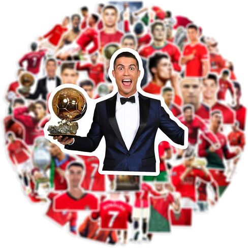 50 قطعة من ملصقات زجاجات المياه للاعب كرة القدم كريستيانو رونالدو للمعجبين، مجموعة ملصقات جمالية للكمبيوتر المحمول من الفينيل مقاومة للماء وجوائز الفصل الدراسي ولوح التزلج للمراهقين والبالغين ومشجعي كرة القدم (CR) in Kuwait
