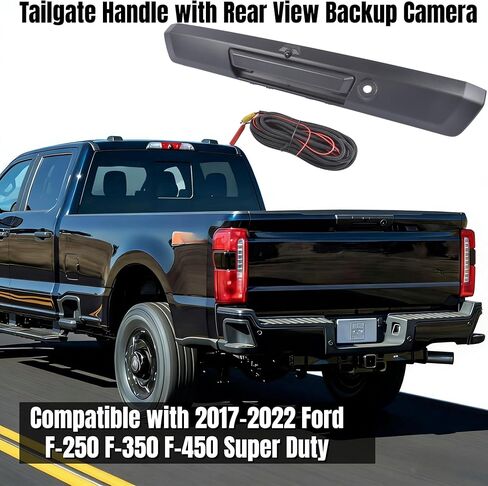 مقبض الباب الخلفي مع استبدال الكاميرا الاحتياطية للرؤية الخلفية لسيارة Ford F-250 F-350 F-450 Super Duty 2017-2022، بدون زر تحرير #HC3Z-9943400-NA HC3Z-9943400-NB Mixizap in Kuwait