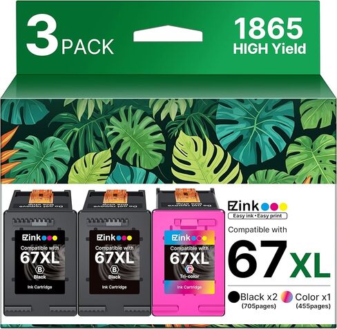 67XL Ink Cartridges Remanufactured for HP Ink 67 XL Black/Color Combo Pack Use with HP Deskjet 2855e 2800e 2755e 2827e 2700e 2700 2852e 4255e 2734e 4100 4000 Envy 6000 6055e (1 Tri-Color, 2 Black) in Kuwait