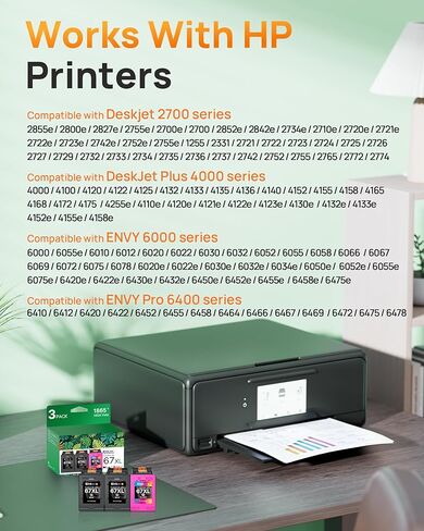 67XL Ink Cartridges Remanufactured for HP Ink 67 XL Black/Color Combo Pack Use with HP Deskjet 2855e 2800e 2755e 2827e 2700e 2700 2852e 4255e 2734e 4100 4000 Envy 6000 6055e (1 Tri-Color, 2 Black) in Kuwait