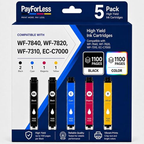 Remanufactured for Epson 812XL Ink cartridges Combo Pack Replacement for 812 XL T812XL for Workforce Pro WF-7840 WF-7820 WF-7310 EC-C7000 Printer 5 Pack 2 Black 1 Cyan 1 Magenta 1 Yellow in Saudi Arabia