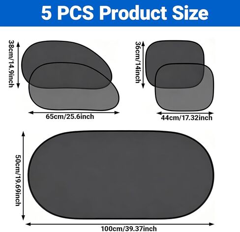 5 Pieces Car Window Shade Set, Complete Sun Shade Kit Include 4 Side Window Shades and 1 Rear Windshield Shade with 12 Suction Cups, UV Protection for Interior Heat Shield Universal for Cars in Saudi Arabia